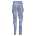 Blue And White Glen Plaid Print High-Waisted Pocket Leggings
