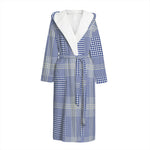 Blue And White Glen Plaid Print Hooded Bathrobe