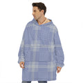 Blue And White Glen Plaid Print Hoodie Blanket