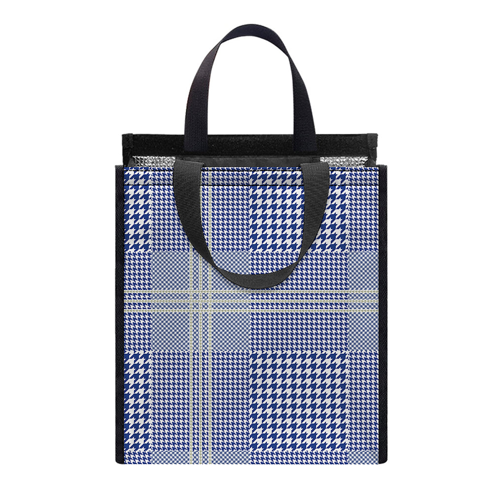Blue And White Glen Plaid Print Insulated Lunch Tote