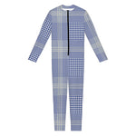 Blue And White Glen Plaid Print Jumpsuit