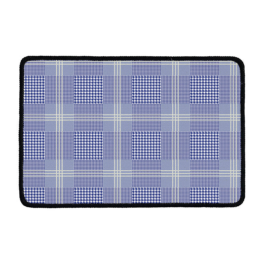 Blue And White Glen Plaid Print Kitchen Mat