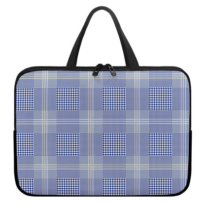 Blue And White Glen Plaid Print Laptop Sleeve With Handle