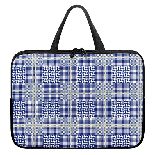 Blue And White Glen Plaid Print Laptop Sleeve With Handle