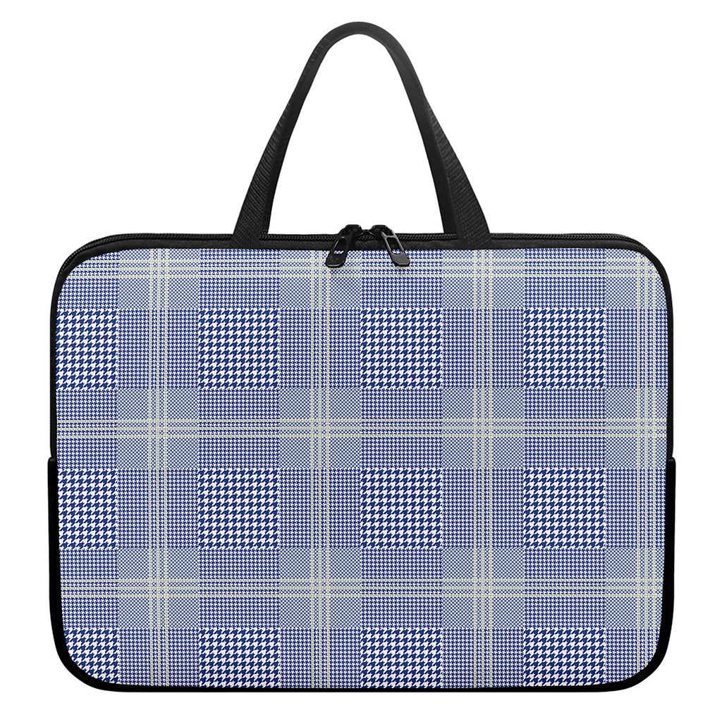 Blue And White Glen Plaid Print Laptop Sleeve With Handle
