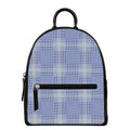 Blue And White Glen Plaid Print Leather Backpack