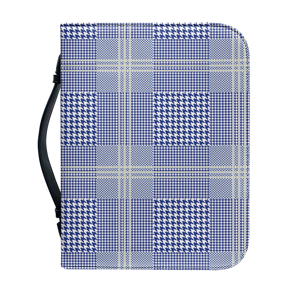 Blue And White Glen Plaid Print Leather Bible Cover