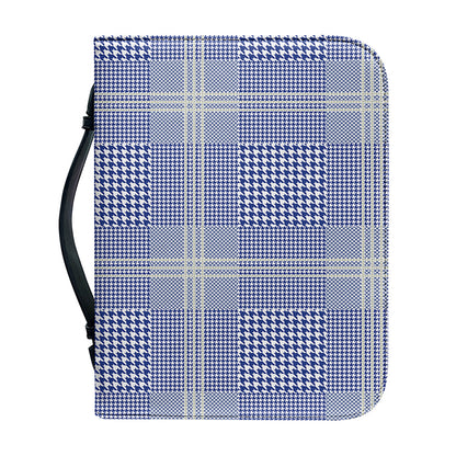 Blue And White Glen Plaid Print Leather Bible Cover