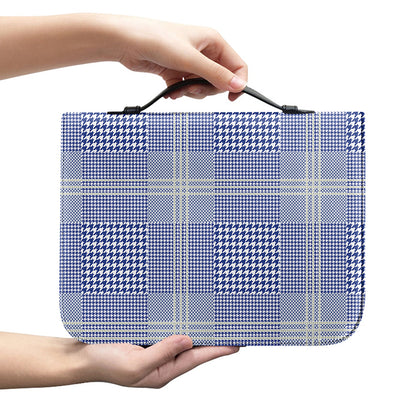 Blue And White Glen Plaid Print Leather Bible Cover