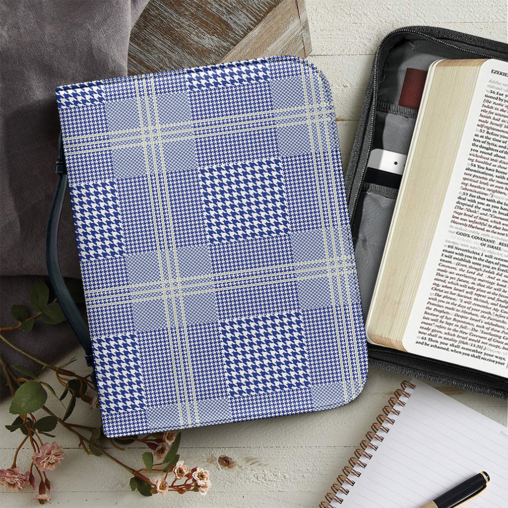 Blue And White Glen Plaid Print Leather Bible Cover