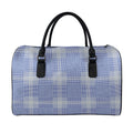 Blue And White Glen Plaid Print Leather Duffel Bag