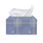 Blue And White Glen Plaid Print Leather Tissue Box Cover