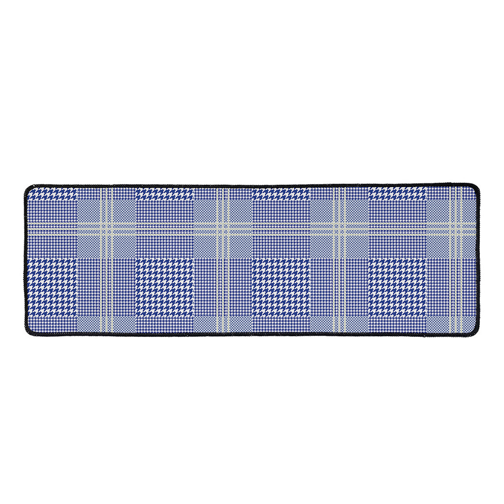 Blue And White Glen Plaid Print Long Kitchen Mat