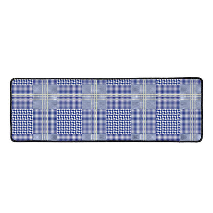 Blue And White Glen Plaid Print Long Kitchen Mat
