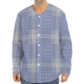 Blue And White Glen Plaid Print Long Sleeve Baseball Jersey