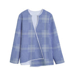 Blue And White Glen Plaid Print Long Sleeve Short Coat