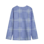 Blue And White Glen Plaid Print Long Sleeve Short Coat