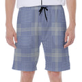Blue And White Glen Plaid Print Men's Beach Shorts