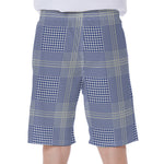 Blue And White Glen Plaid Print Men's Beach Shorts
