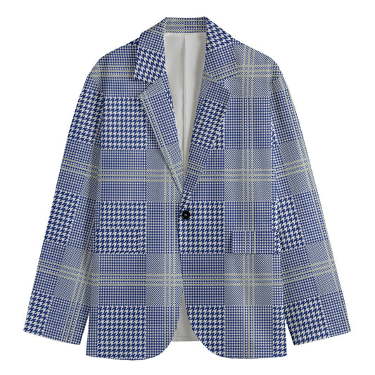Blue And White Glen Plaid Print Men's Blazer