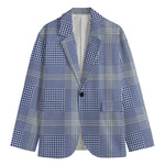 Blue And White Glen Plaid Print Men's Blazer