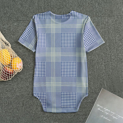 Blue And White Glen Plaid Print Men's Bodysuit