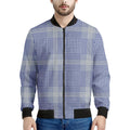 Blue And White Glen Plaid Print Men's Bomber Jacket