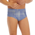 Blue And White Glen Plaid Print Men's Briefs