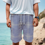 Blue And White Glen Plaid Print Men's Cargo Shorts