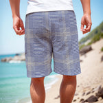 Blue And White Glen Plaid Print Men's Cargo Shorts