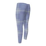 Blue And White Glen Plaid Print Men's Compression Pants