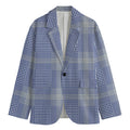 Blue And White Glen Plaid Print Men's Cotton Blazer