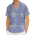 Blue And White Glen Plaid Print Men's Deep V-Neck Shirt