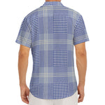 Blue And White Glen Plaid Print Men's Deep V-Neck Shirt
