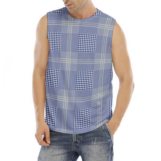 Blue And White Glen Plaid Print Men's Fitness Tank Top