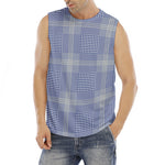 Blue And White Glen Plaid Print Men's Fitness Tank Top
