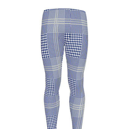 Blue And White Glen Plaid Print Men's leggings