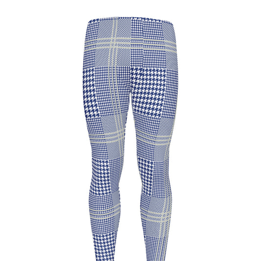 Blue And White Glen Plaid Print Men's leggings