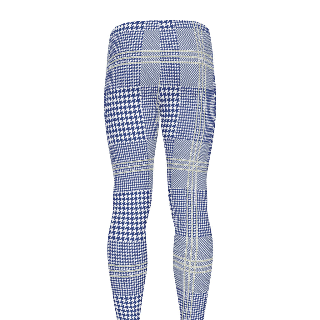 Blue And White Glen Plaid Print Men's leggings