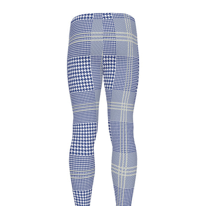 Blue And White Glen Plaid Print Men's leggings