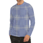 Blue And White Glen Plaid Print Men's Long Sleeve Rash Guard