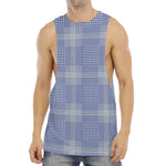 Blue And White Glen Plaid Print Men's Muscle Tank Top