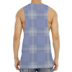 Blue And White Glen Plaid Print Men's Muscle Tank Top