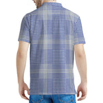 Blue And White Glen Plaid Print Men's Polo Shirt