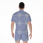 Blue And White Glen Plaid Print Men's Rompers