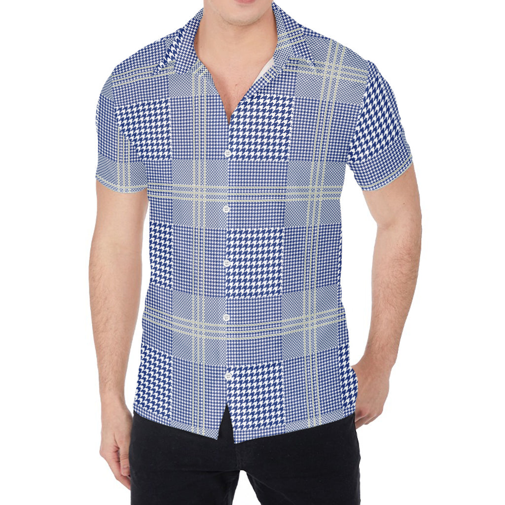 Blue And White Glen Plaid Print Men's Shirt