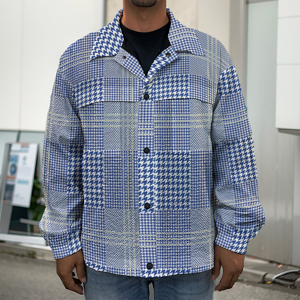 Blue And White Glen Plaid Print Men's Shirt Jacket
