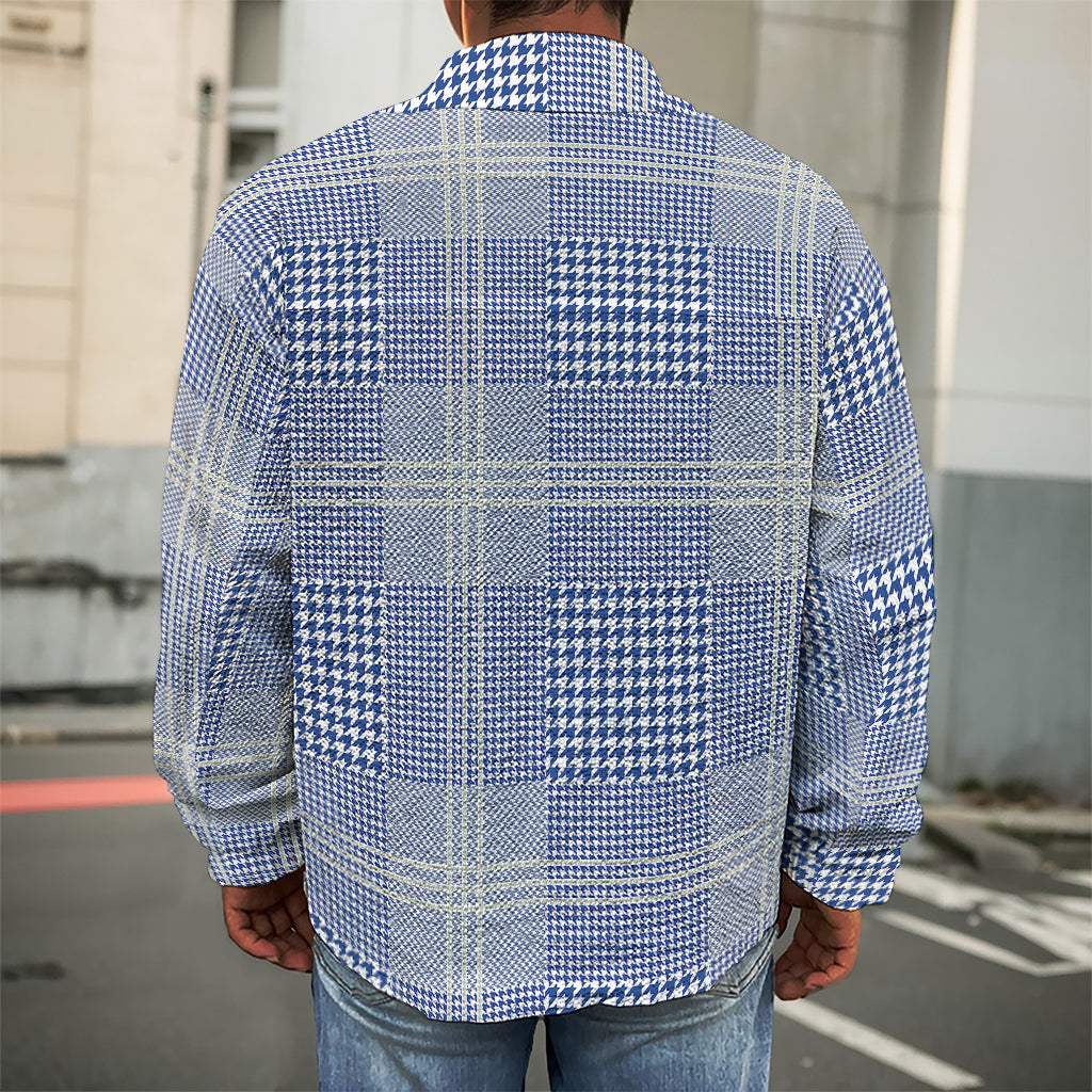 Blue And White Glen Plaid Print Men's Shirt Jacket