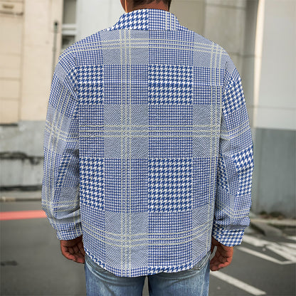 Blue And White Glen Plaid Print Men's Shirt Jacket