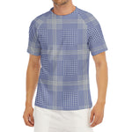 Blue And White Glen Plaid Print Men's Short Sleeve Rash Guard